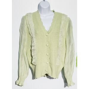 CocoBleu Womens V-Neck Ruffled Sweater Size Large Feminine Vintage Vibe Boho